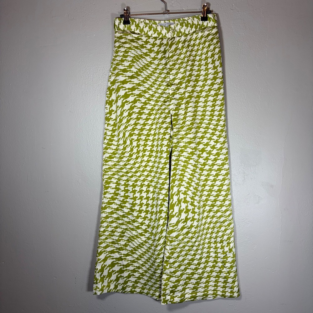 Urban Outfitters Lime Green + White Wide Leg Houndstooth Pants